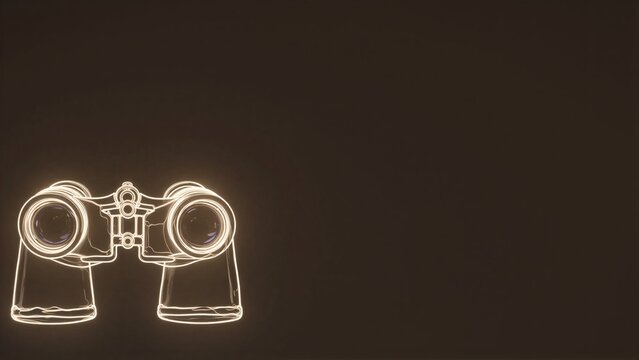 Binoculars glow softly against a dark background, symbolizing exploration and discovery.