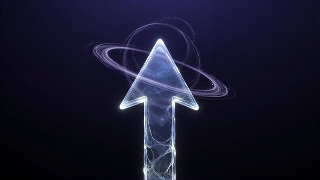 Glowing arrow with crackled light, swirling energy behind it against dark background.