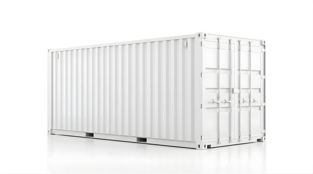 White shipping container mockup isolated on a clean white background