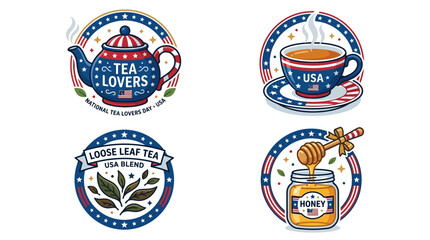 Naklejka premium Patriotic tea icon collection for National Tea Lovers Day in USA illustrations.