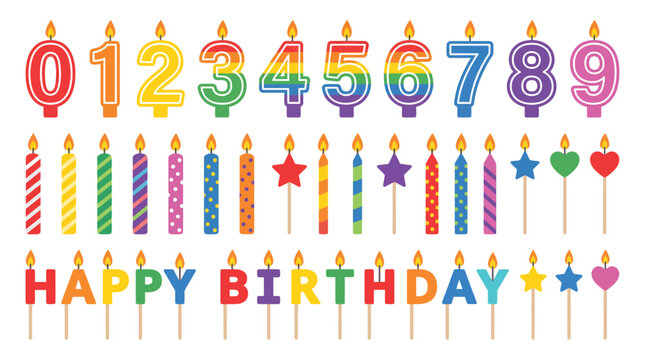 Colorful Birthday Candles and Number Decorations for Celebration.