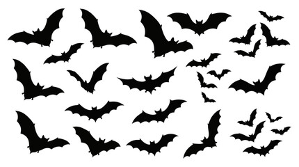 Fototapeta premium Group of Flying Bats Silhouettes in Night Sky.