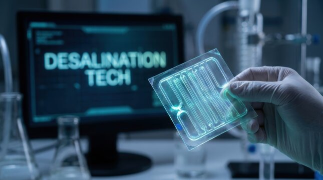 Water scarcity technology concepts. Scientist Holding Transparent Device for Water Purification in Laboratory