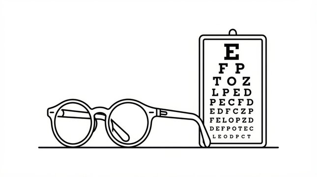 Title line art of eye glasses and vision test chart with optometry eyesight optician ophthalmology illustration editable
