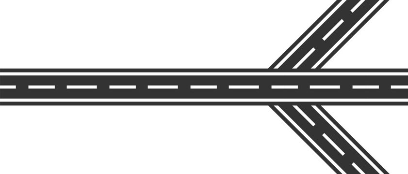 Asphalt road highway path split illustration with fork junction street map vector element.