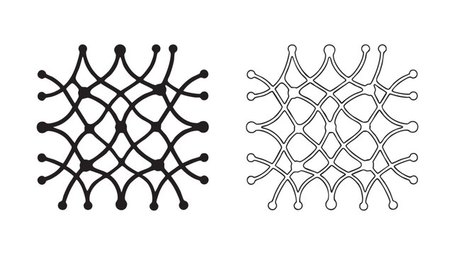 black silhouette and outline art vector icon of futuristic grid pattern with nodes
