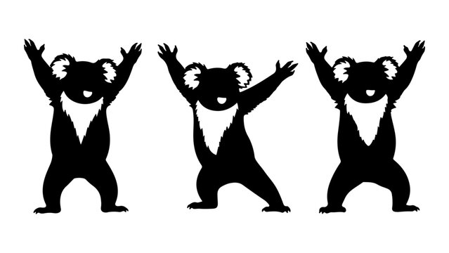 Three Silhouettes of Dancing Monkeys with Outstretched Arms.