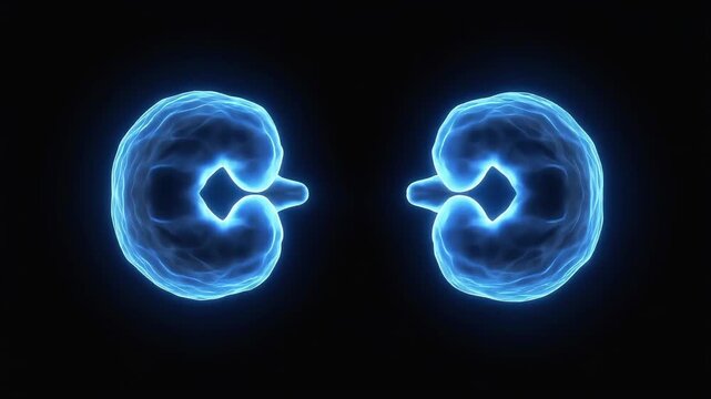 Blue abstract energy sphere divides in dark background