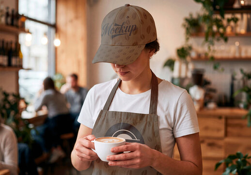 Cafe Worker With Hat And Apron Mockup