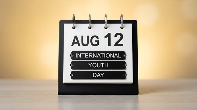 International Youth Day desk calendar for August 12, spiral flip calendar on wooden table, global youth celebration date reminder