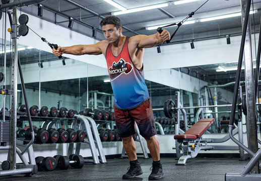Male Wearing Gym Shorts And Tank Top Mockup