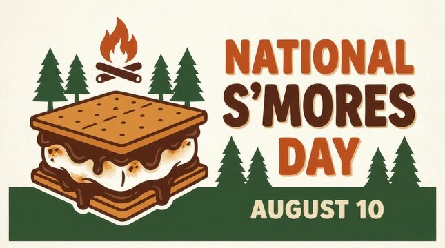 National S'mores Day illustration with campfire and trees