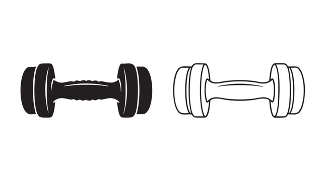 dumbbells black silhouette and outline art vector icon for fitness training