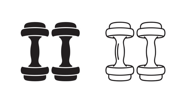 dumbbells black silhouette and outline art vector icon featuring fitness, weightlifting