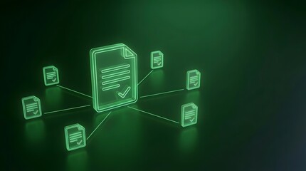 Fototapeta premium Sustainable document management concept featuring a network of glowing green approved digital files connected together