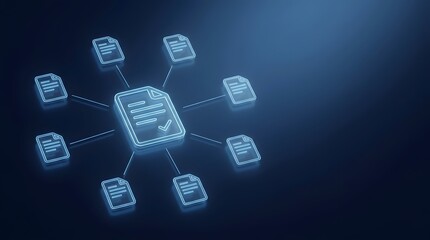 Fototapeta premium Automated document approval workflow concept displaying a verified central file connecting to a digital network