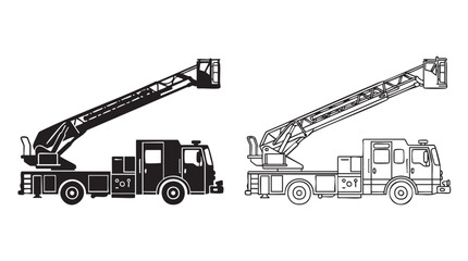 fire truck with ladders extended black silhouette outline art vector icon black black silhouette and outline art vector icon © Shamsul