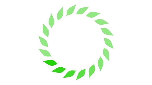 Green leaves circular loading animation on white background. Eco-friendly progress indicator for nature, health, or sustainability projects.