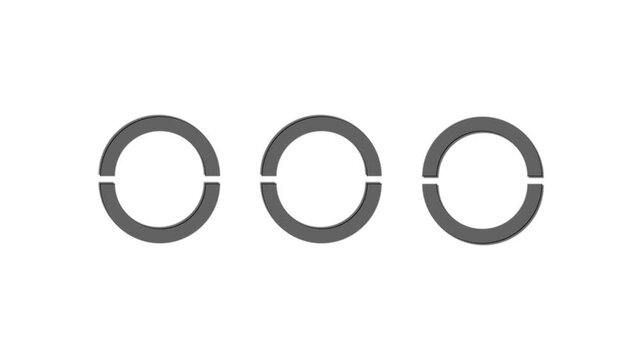 Three grey circular rings loading progress indicator on white background. Clean, minimalist motion graphic for interface design and websites.