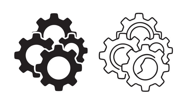 gears black silhouette interlocking outline art vector icon black silhouette and outline black silhouette and outline art vector icon