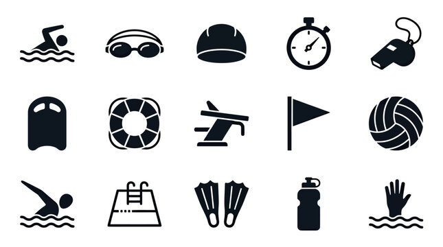 Set Of Swimming And Aquatic Sports Icons On White Background