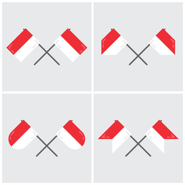 Crossed Indonesian flag icon set in various vector shapes