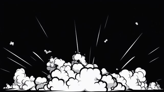 Comic book style explosion animation with smoke and speed lines