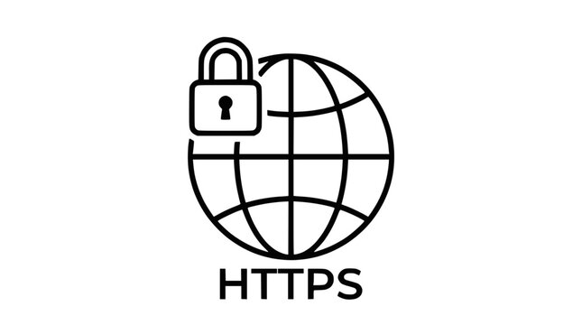Secure HTTPS Globe Icon with Padlock - Global Internet Security and Online Safety Symbol