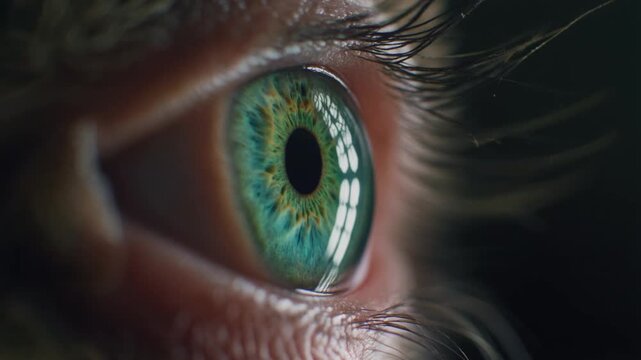 Cinematic extreme macro footage of domestic cat green iris filling the frame for international cat day