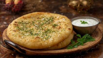 Naklejka na ściany i meble herbed garlic naan on a plate