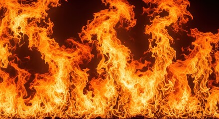 Fototapeta premium Intense Wall of Raging Fire and Burning Flames Against a Dark Background for Background and Texture