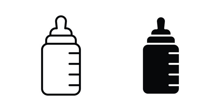 Baby milk bottle icon in black and white style