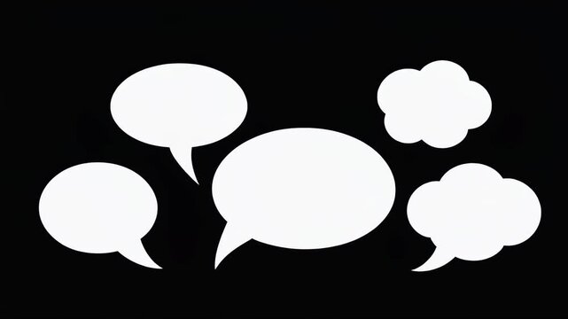 Collection of white speech and thought bubbles on black background