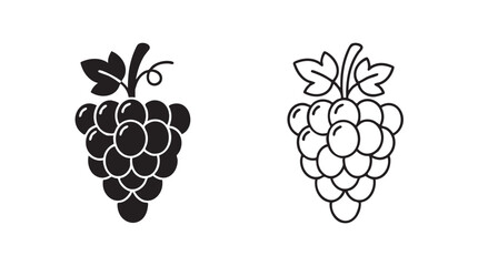 grapes black silhouette and outline art vector icon featuring fruit, cluster, vine © Shamsul