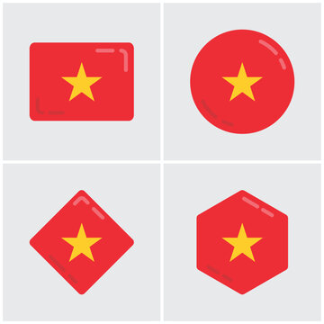 Vietnam flag icon set in various geometric shapes isolated vector illustration