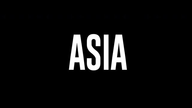 Asia text animation featuring a smooth backward dolly movement combined with a bright neon outline effect on a dark background clip