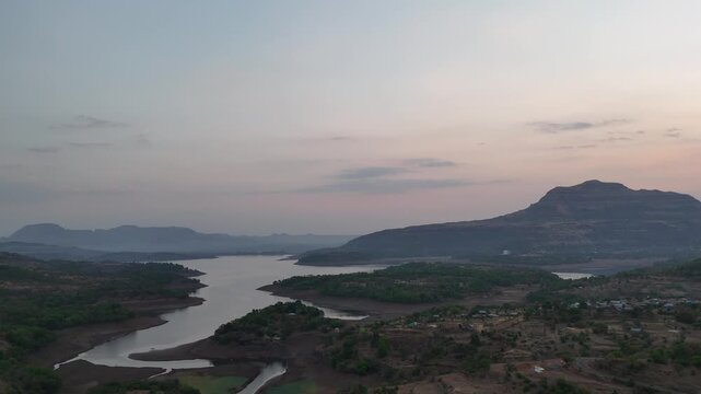 Ratangad fort summit plateau and ruins aerial Maharashtra India