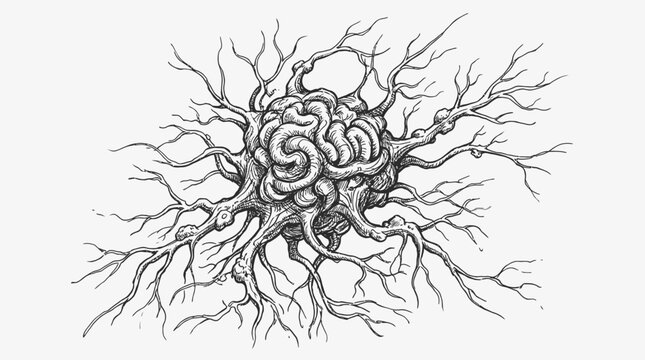 Abstract organic brain root system ink illustration.