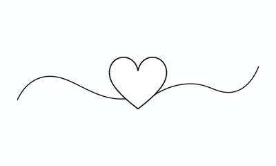 Fototapeta premium Minimalist black line art illustration of a simple heart shape with a decorative flowing wavy line