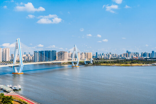 High View Scenery of Shiji Bridge in Haikou, Hainan Island, China