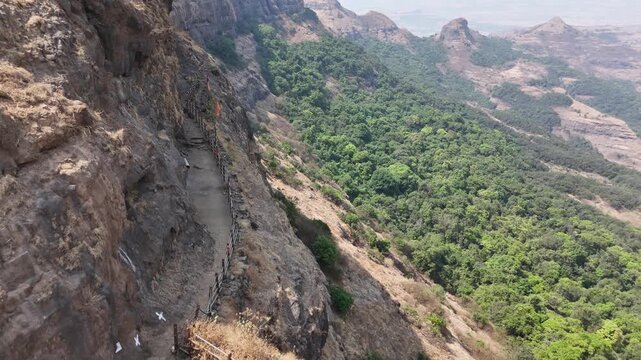 Ratangad fort gateway and ramparts on the cliff Maharashtra India