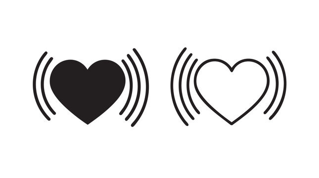 black silhouette heart icon with outline art vector icon and pulsing beat design black black silhouette and outline art vector icon