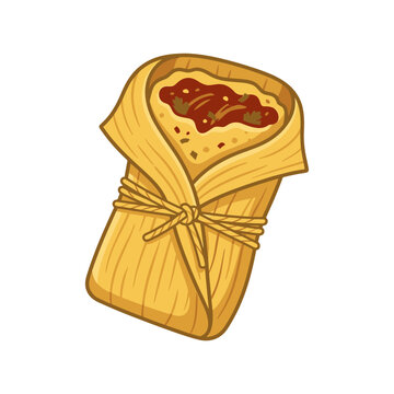 Traditional Mexican tamale with meat filling illustration.