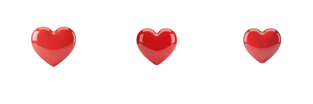 3D Red Heart PNG Clipart Set, Glossy Shiny Love Hearts Icons, Valentine's Day Romance Illustration for Sublimation, Stickers, Wedding Invitations, Social Media, Greeting Cards, Crafting, Transparent B