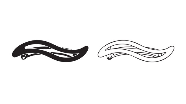 black hair clip barrette silhouette and outline art vector icon black silhouette black silhouette and outline art vector icon