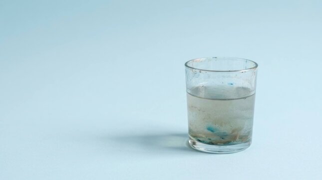 Dirty Contaminated Water in a Clear Glass Over a Light Blue Background Studio Shot