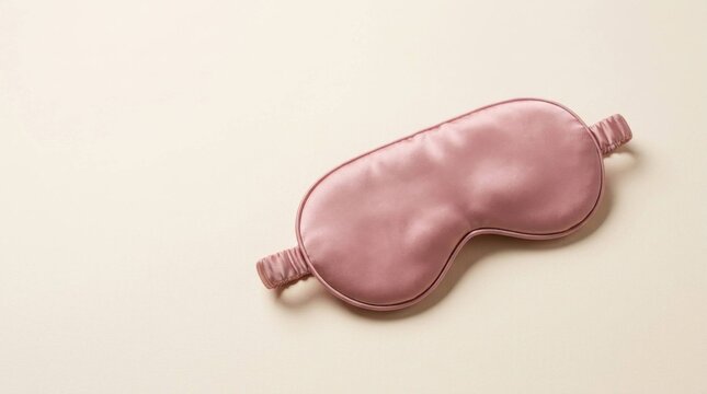 A soft pink silk sleep mask for relaxation and resting isolated on a light beige background