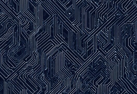 Abstract Circuit Board Pattern on Dark Blue Background - Technology Texture