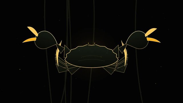 Glowing crab silhouette moving its claws on black background