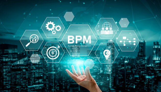 Business Process Management concept showing workflow analysis, process optimization, team collaboration, automation, and performance improvement Vouch